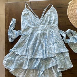 Blue and white romper